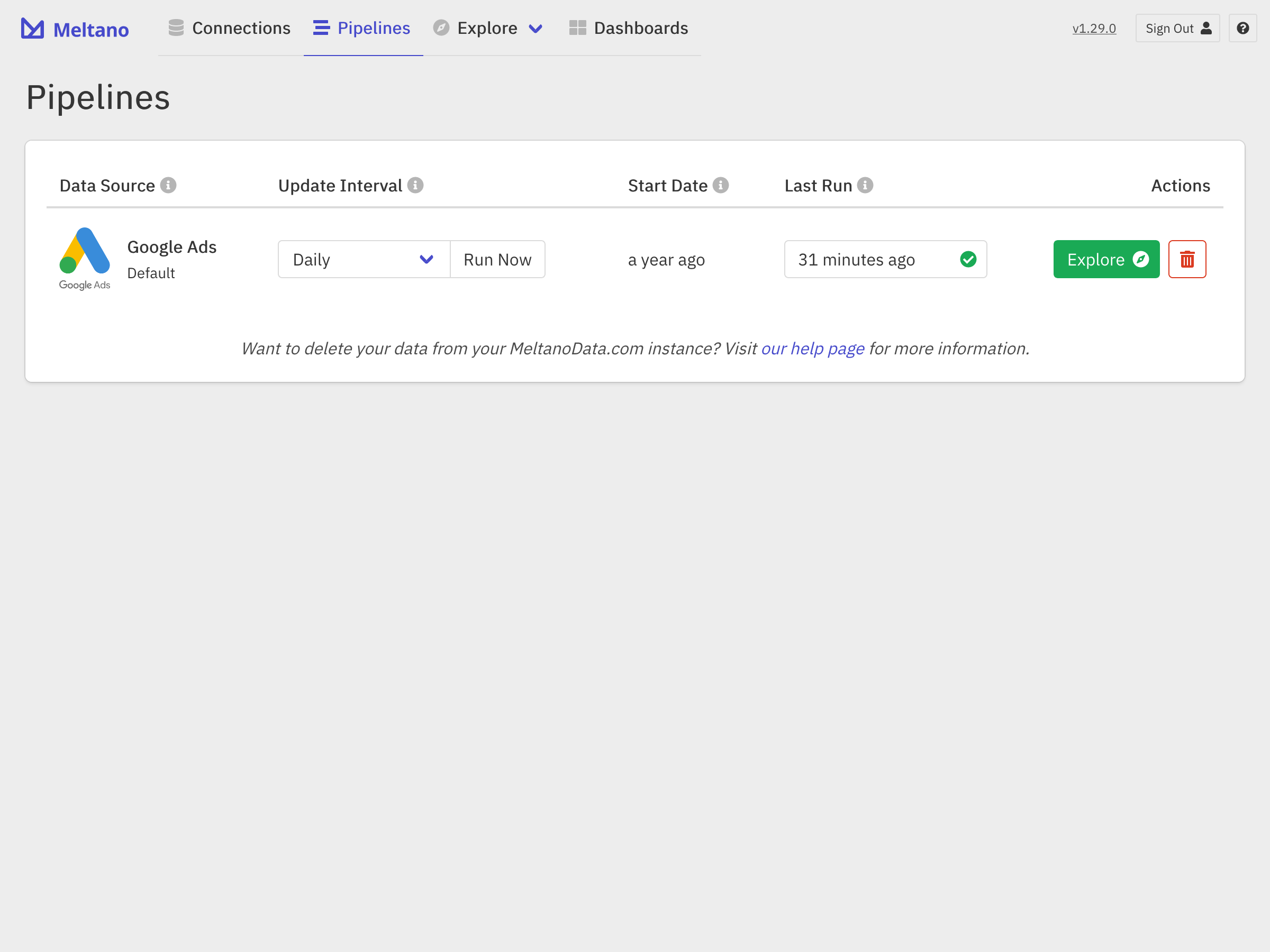 Pipelines page