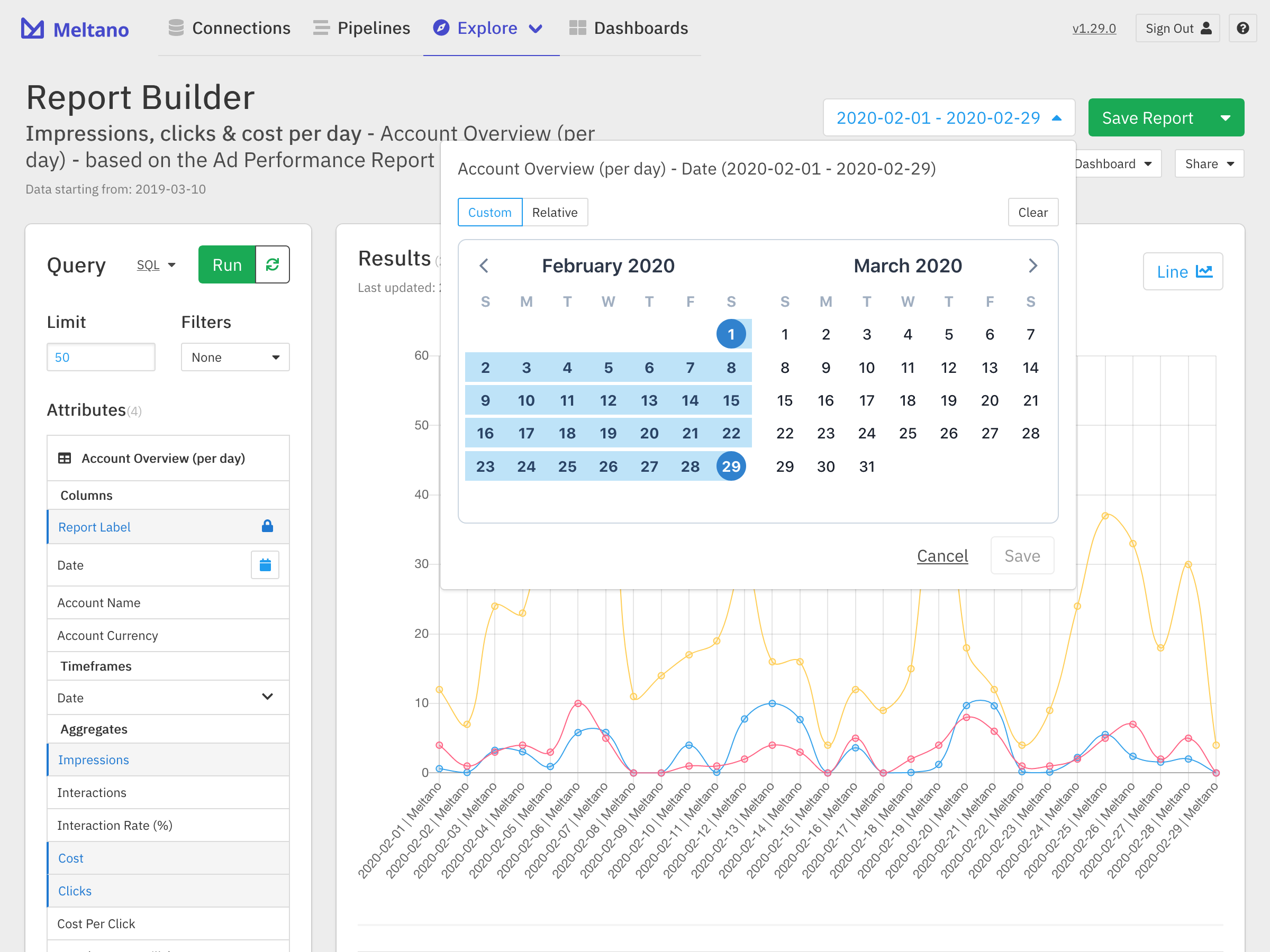 Report Builder with date picker